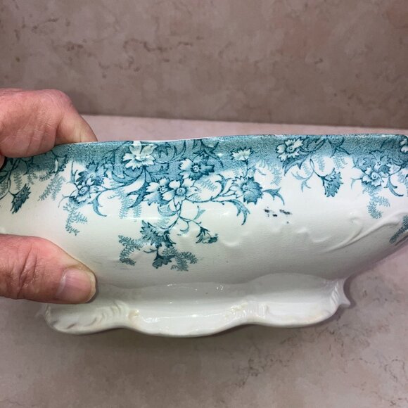 ANTIQUE New Wharf Pottery Covered Vegetable Dish Transfer Ware 1878-1894 - Picture 10 of 13